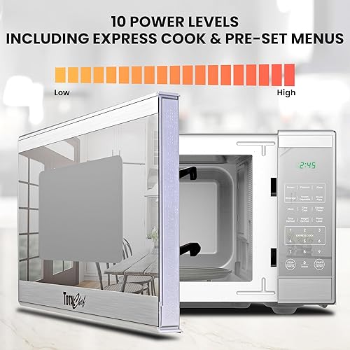 Miniatura 5 de Total Chef Horno microondas compacto para encimera, 1100 W, capacidad de 1.3 pies cúbicos, controles digitales de pantalla táctil, apertura de botón
