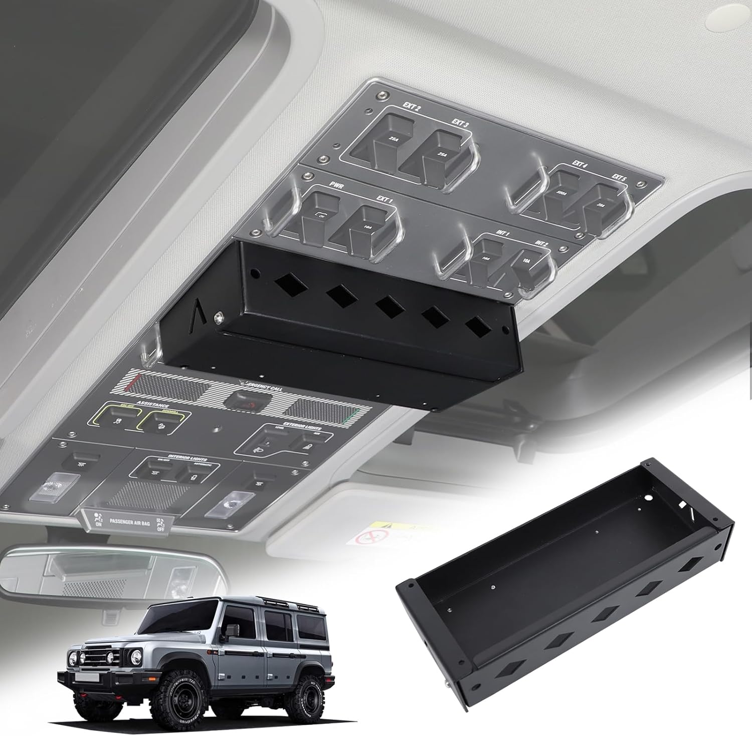 New Upgraded Version Car Roof Rack Cargo Compatible with 2020-2024 INEOS Grenadier Accessories Overhead Organizer Storage Panel, Aluminum Alloy Car Roof Control Panel Storage Basket