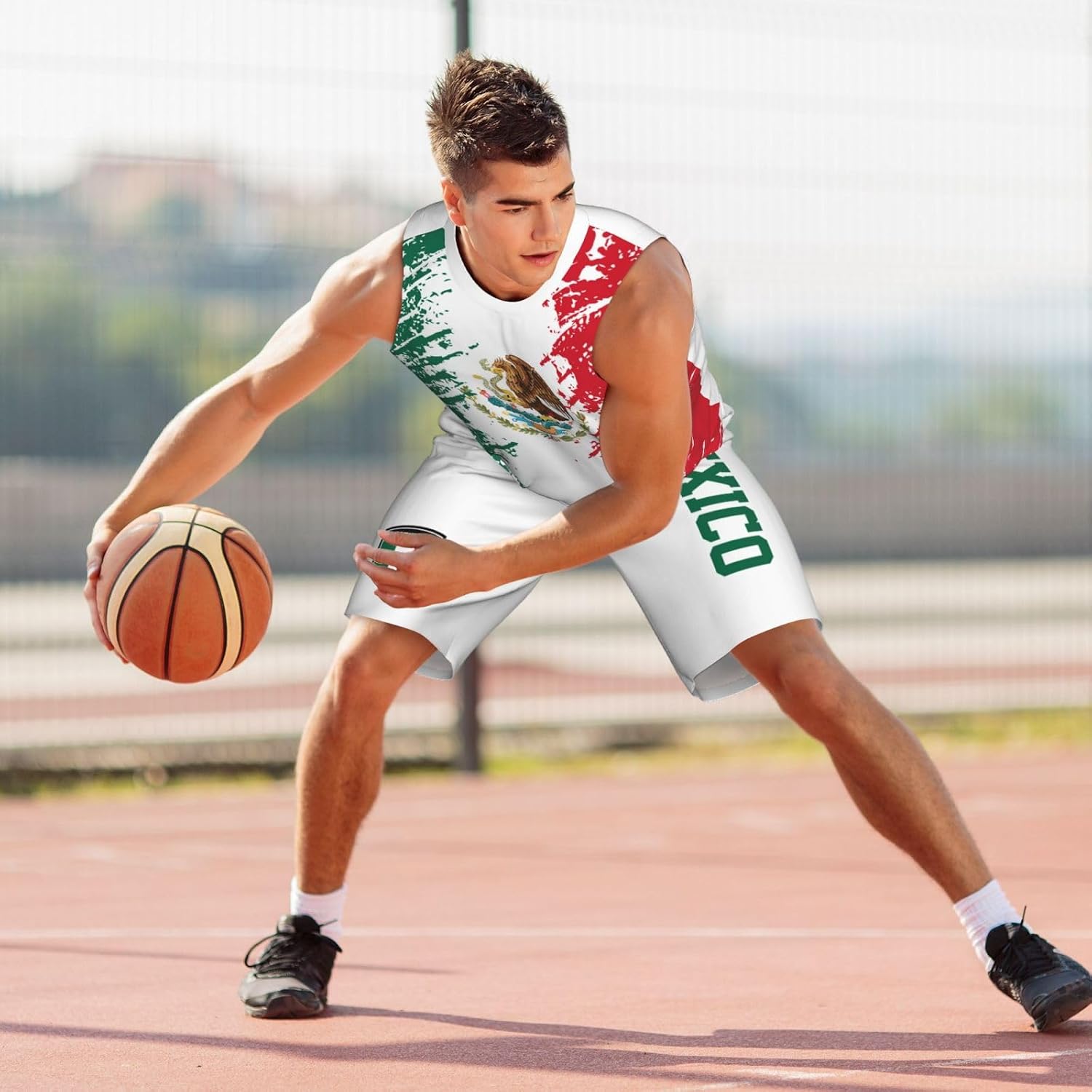 Mexico Flag Grain (1) Basketball Jersey Uniform Suit for Men Adults Training Athletic Set