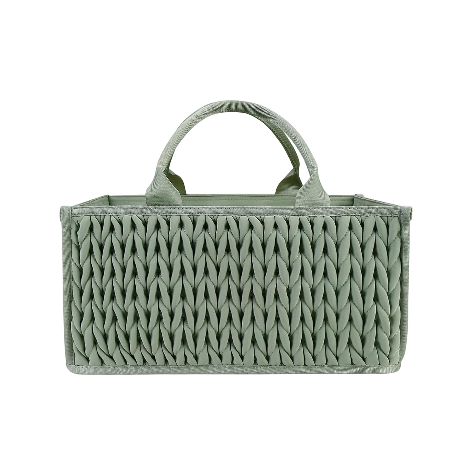 Organizador trenzado acolchado para pañales, cesta de almacenamiento para guardería con compartimento, asa portátil, toallitas para bebé, bolsa de pañales