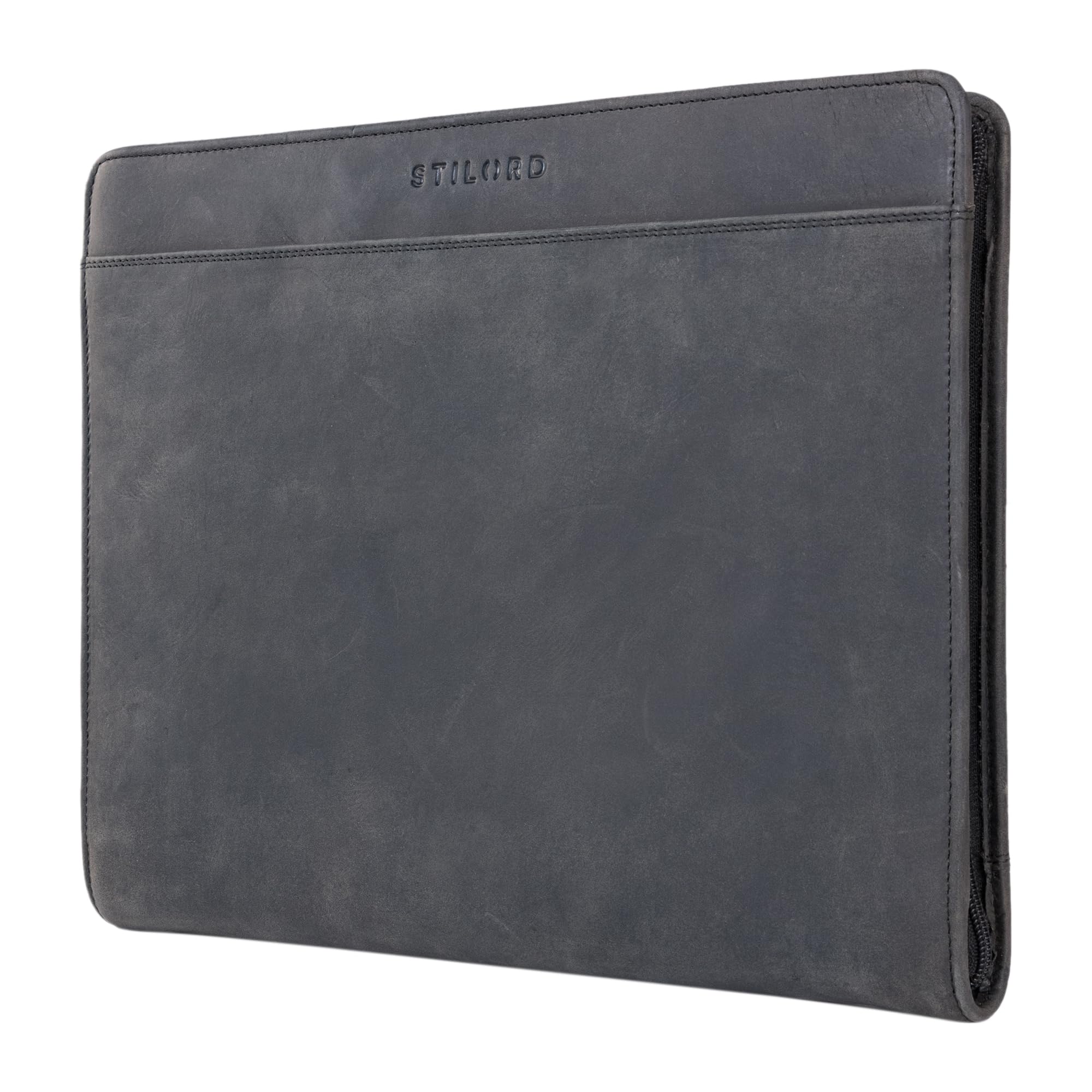 STILORD "Josh" Leather Briefcase Vintage z mechanizmem ringowym Skoroszyt na dokumenty DIN A4 Wysokiej jakości skoroszyt konferencyjny 13,3 cala prawdziwej skóry Kolor:carbon - szary
