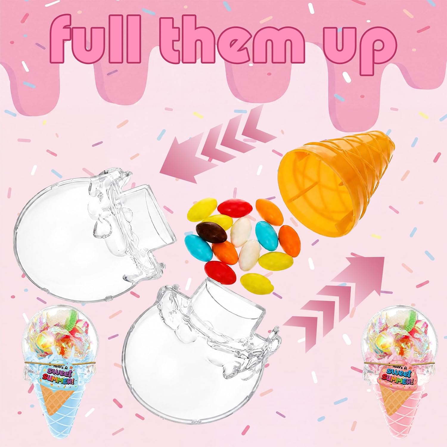 Thyle 24 Pcs Candy Containers for Party Favors Ice Cream Shaped Candy Boxes Bulk Cute Plastic Treat Containers for Cream Summer Gift Weddings Birthdays Home Party Supplies (Sweet Summer)