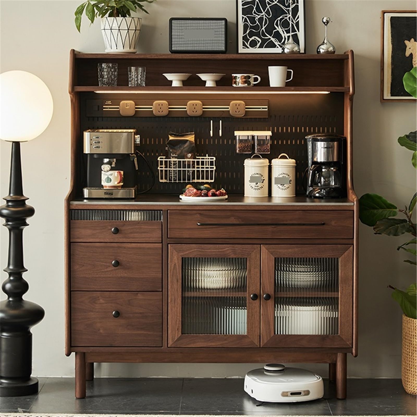 Cassettiera in legno per tè/caffè con piano di lavoro in pietra