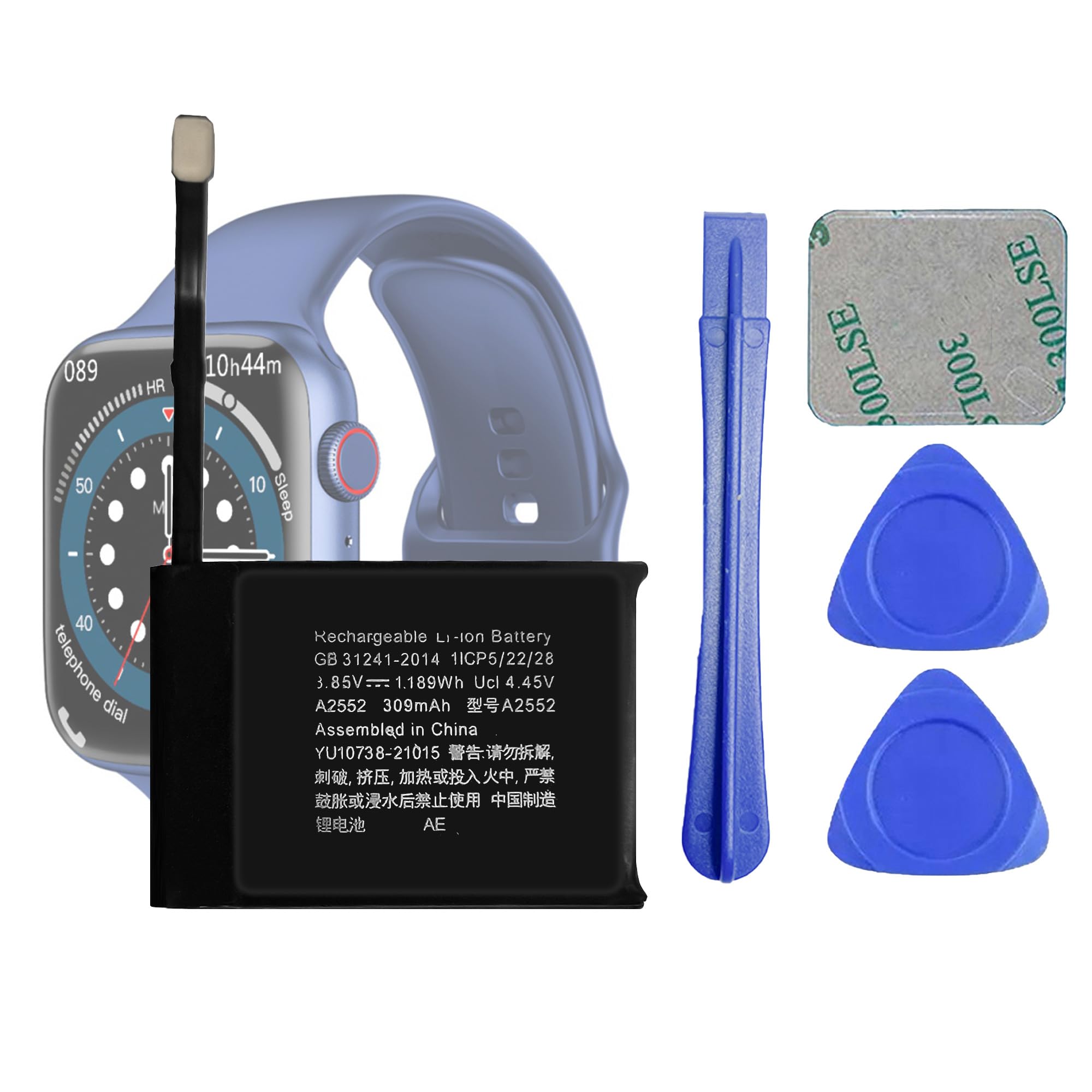 A2552 - Batteria di ricambio compatibile con Apple Watch Series 7 e 8 da 45 mm GPS/GPS + Cellular Version per A2477/A2478/A2774/A2775/A2858, con kit di attrezzi di riparazione