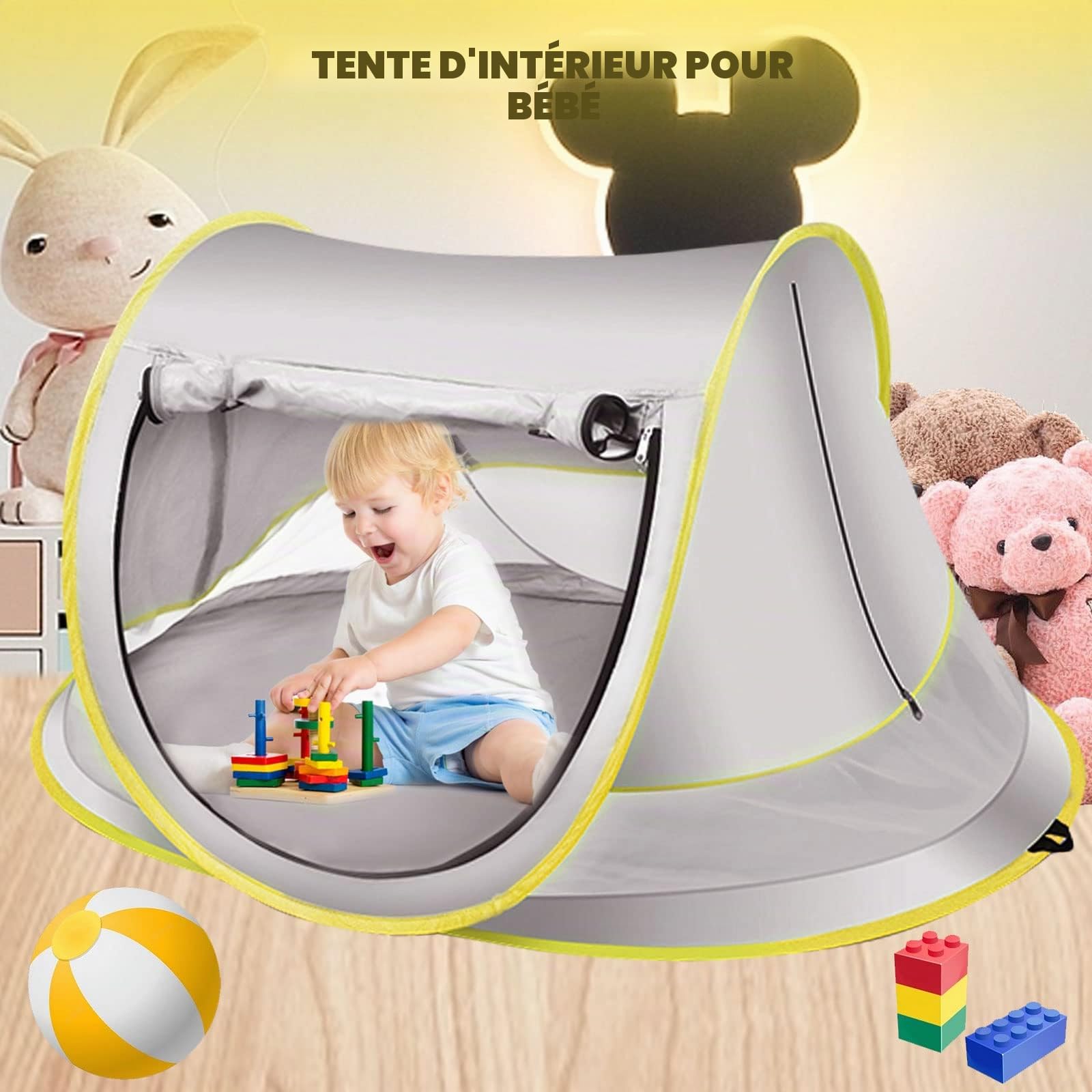 Tente Pop-Up de plage, pare-soleil portable, protection UV UPF 50, pour piscine avec moustiquaire, voyage (gris, Max)