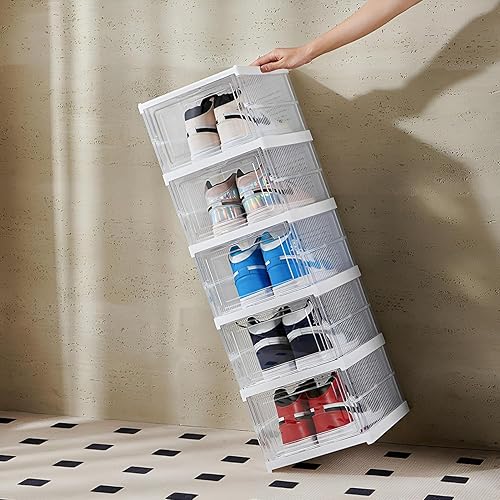 Miniatura 7 de Caja de almacenamiento de zapatos con tapa, organizador de zapatos apilable sin montaje, contenedor de almacenamiento con puerta, estante de zapatos