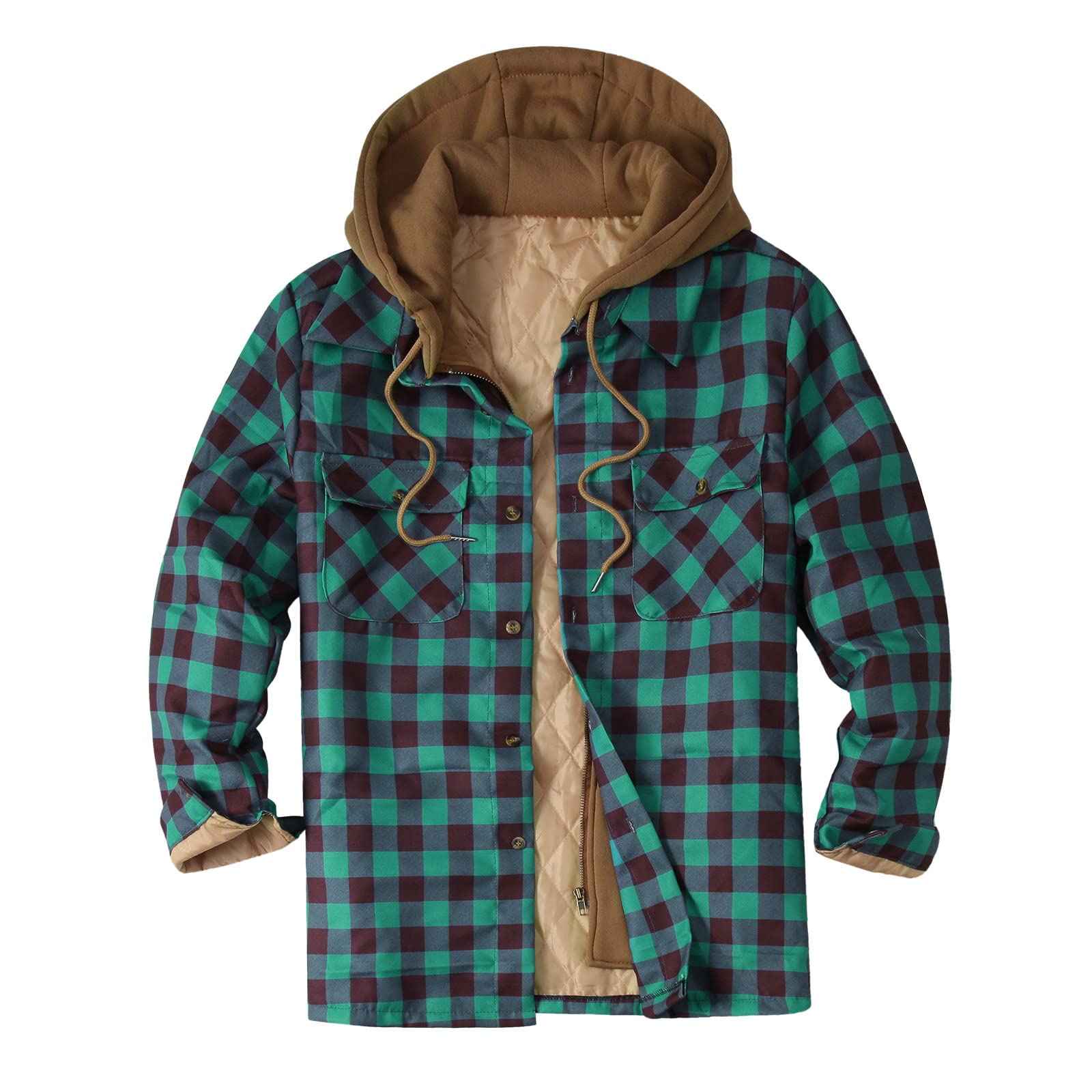 Camisa de franela de manga larga para hombre, de forro polar, con botones, para el tiempo libre, ajuste normal, forro polar, térmica, para hombre, de franela de manga larga, a cuadros,