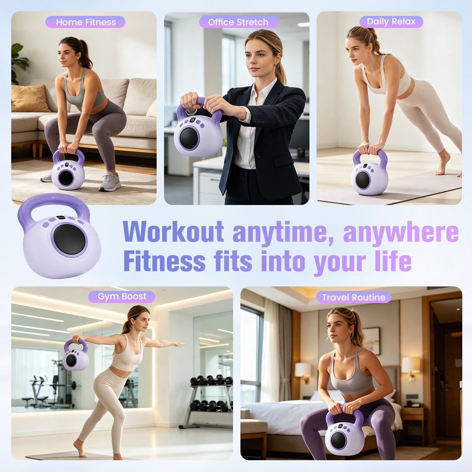 Kettlebell Vibrante Elettrica 9 in 1 da 1,4kg per Donna, 35 Livelli Regolabili con Display LCD, Brucia Grassi, Rimodellamento Corporeo, Drenaggio Linfatico e Miglioramento Circolazione