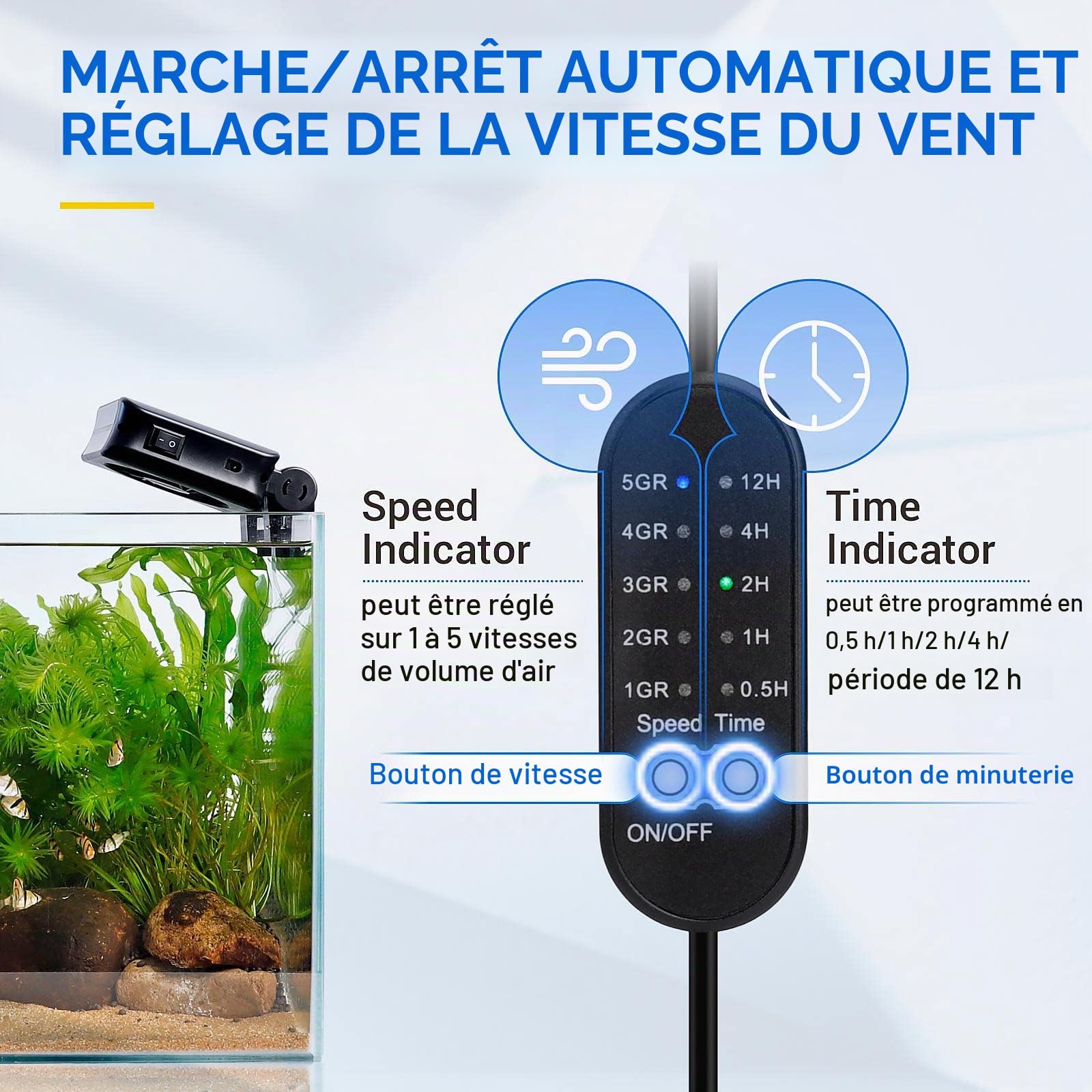 hygger Ventilateur Aquarium,Ventilateur de Refroidissement pour Aquarium Silencieux avec Réglage de La Vitesse Réglable, Convient pour Bassin d'eau Douce Jusqu'à 30cm (1 Ventilateur)