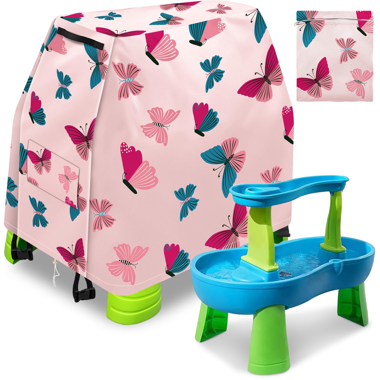 Intoypad Kids Water Table Cover for Step 2 Water Table, Butterfly Water Table Covers Waterproof Dustproof Anti-UV Rain Cover Outdoor Water Play Table Toys Accessories for Kids & Toddlers (Cover Only)