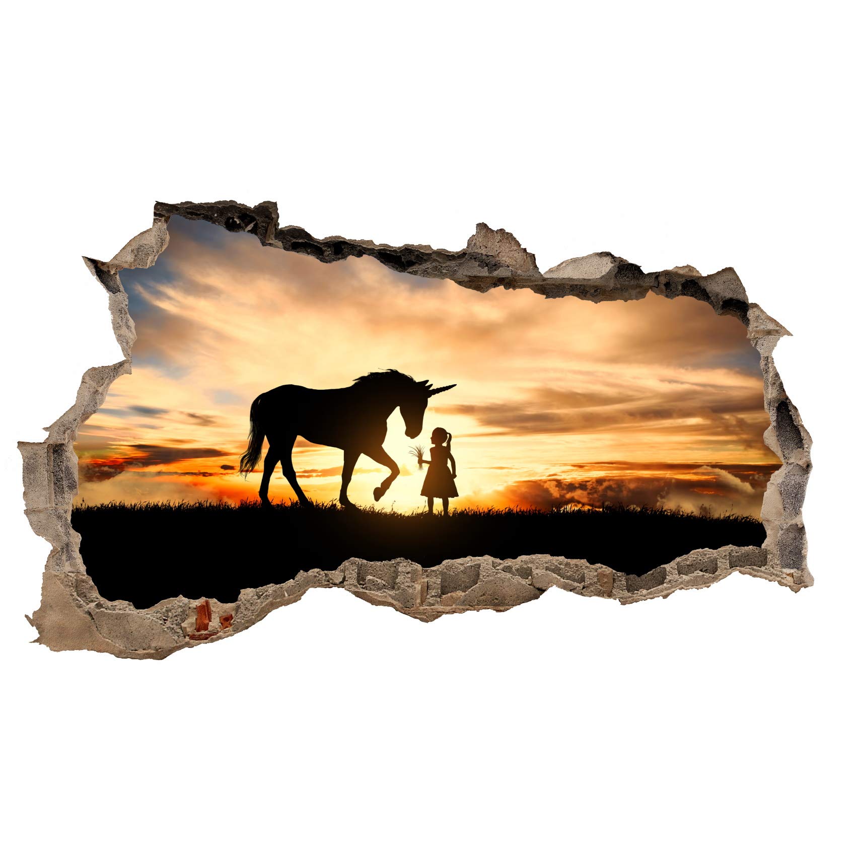 3D Wandtattoo Mauerloch Wandsticker Wandaufkleber Durchbruch Kinder selbstklebend H 60 x B 100 Schlafzimmer Kinderzimmer (WL38 Einhorn)