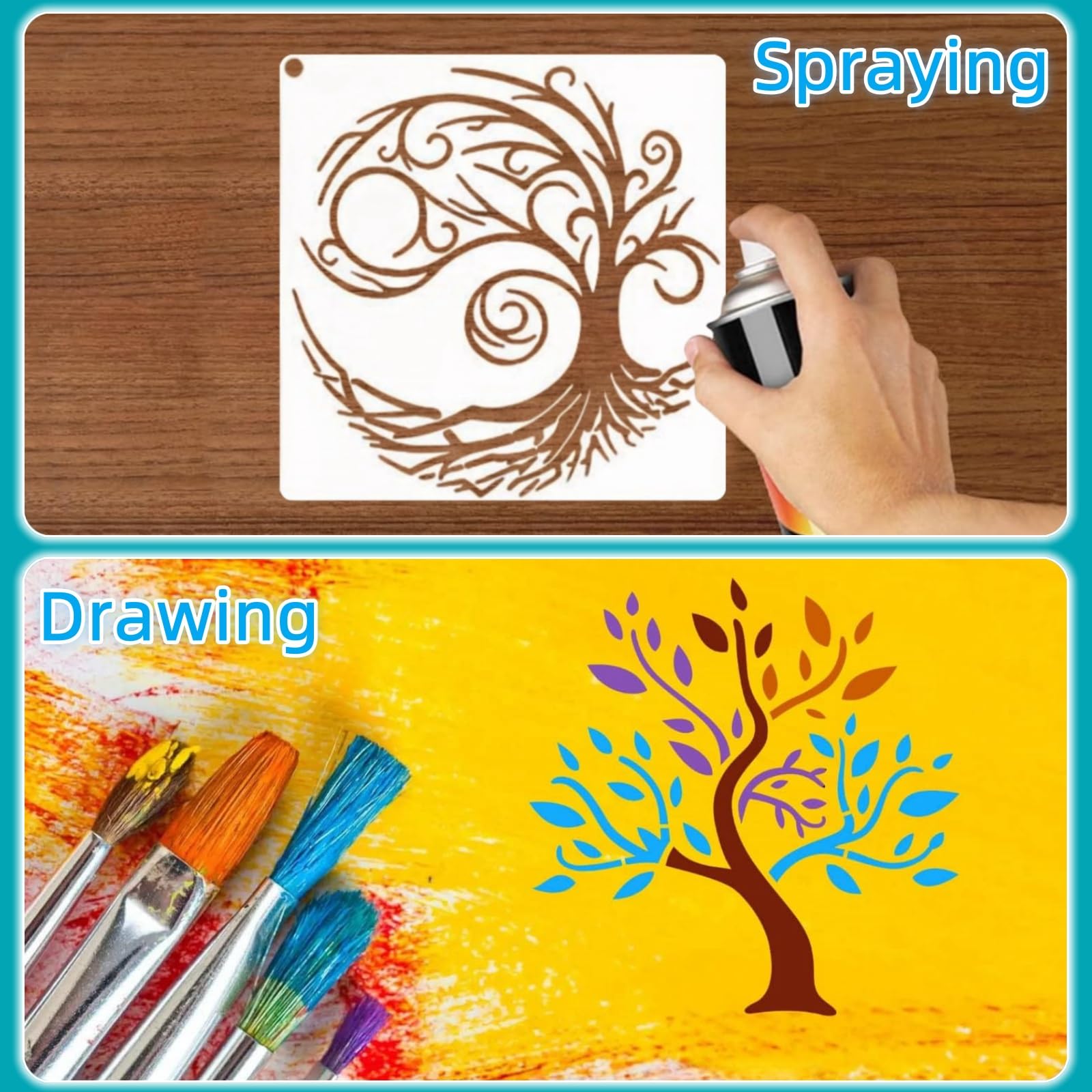 Lot De 12 Pochoirs En Forme D'arbre De Vie Réutilisables Pour Peinture