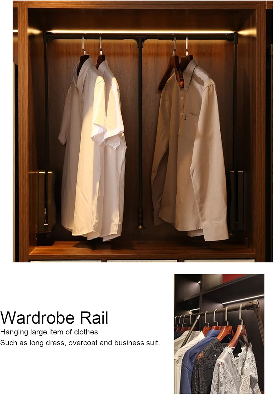Garosa Pull Down Wardrobe Rail 22lb Load Capacity Adjustable Width 32.68-45.28inch Soft Close Collapsible Closet Rod Retractable Wardrobe Hanger Organizer for Hanging Clothes
