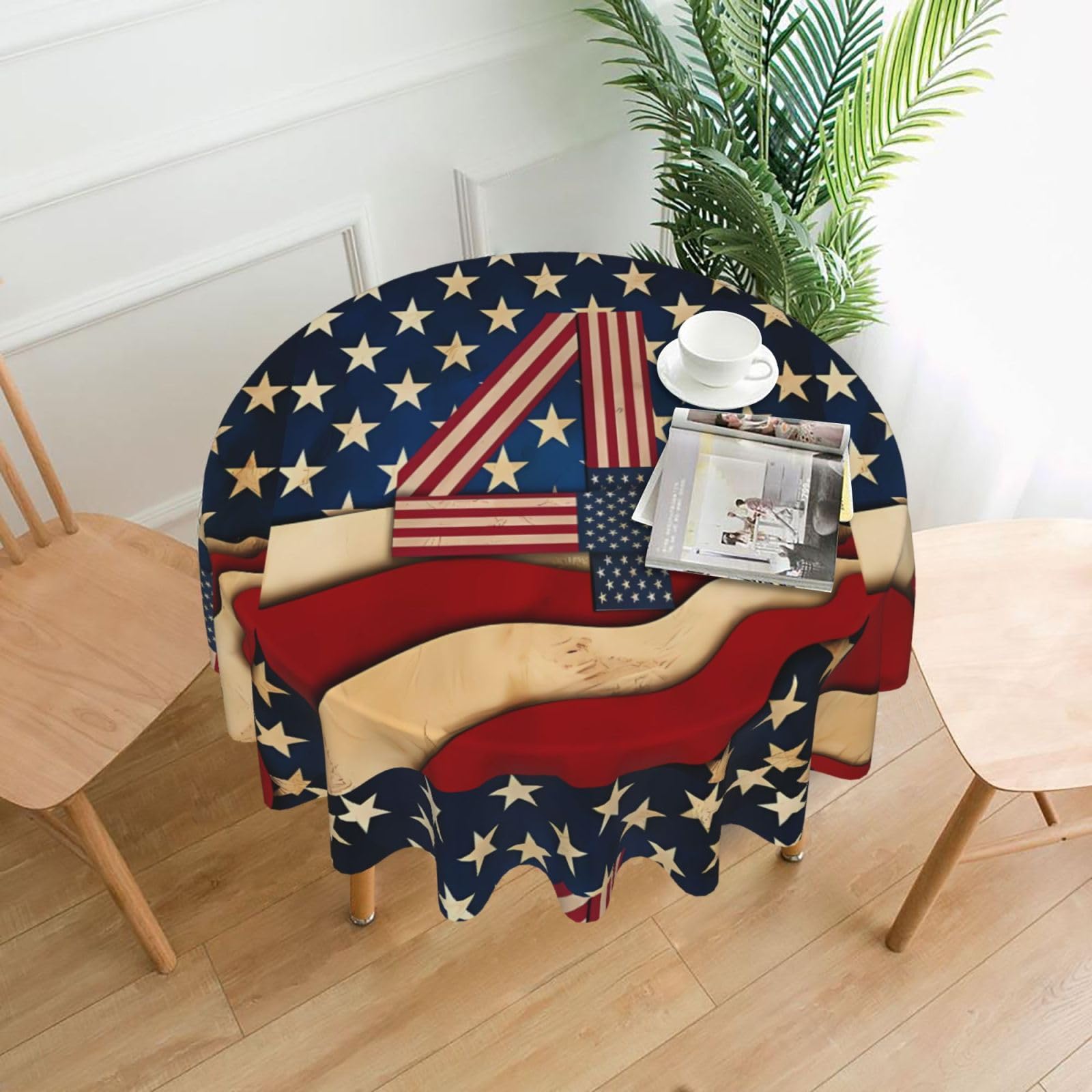 HJFCZH 4th of July Patriotic Flag Prints Round Decorative Tablecloth 60in - High-Grade Polyester Throw for Dinners, Weddings & Everyday Use
