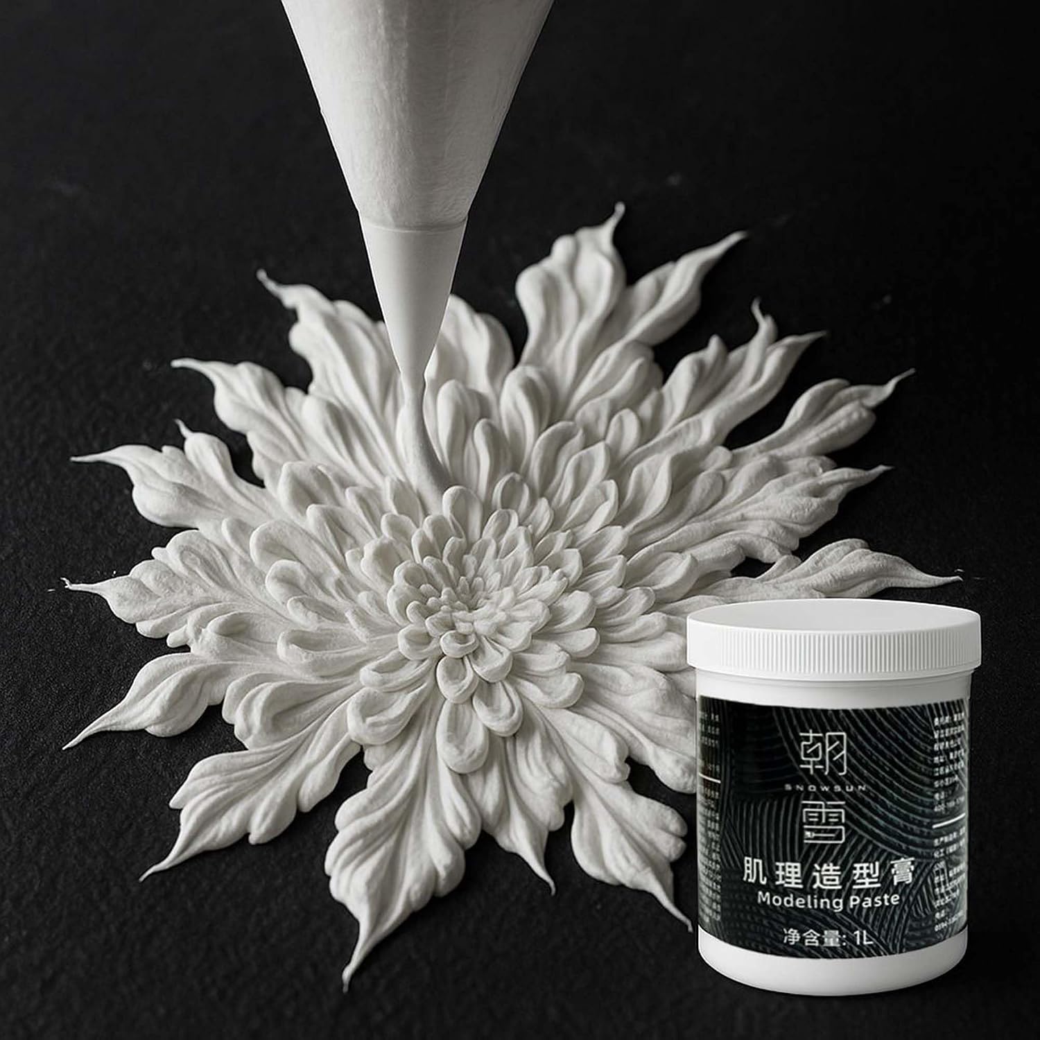 SNOWSUN Texture Paste 1000ML - Heavy Body Modeling Gel for Canvas Painting, DIY Crafts, Wall Art - Create 3D Effects, Thick Impasto, Decorative Relief - White Acrylic Medium (42.4 Oz/1400g)