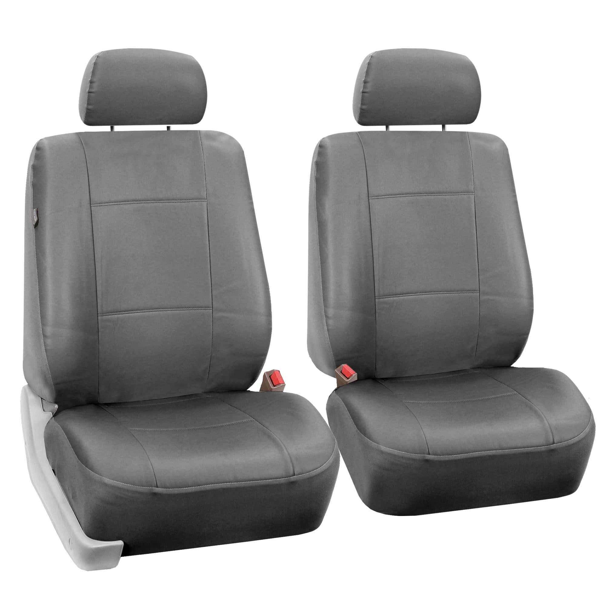 FH Group Front Set Faux Leather Car Seat Covers for Low Back Car Seat Cover for Seat with Removable Headrest, Airbag Compatible, Universal Fit for SUV, Sedan, Solid Gray
