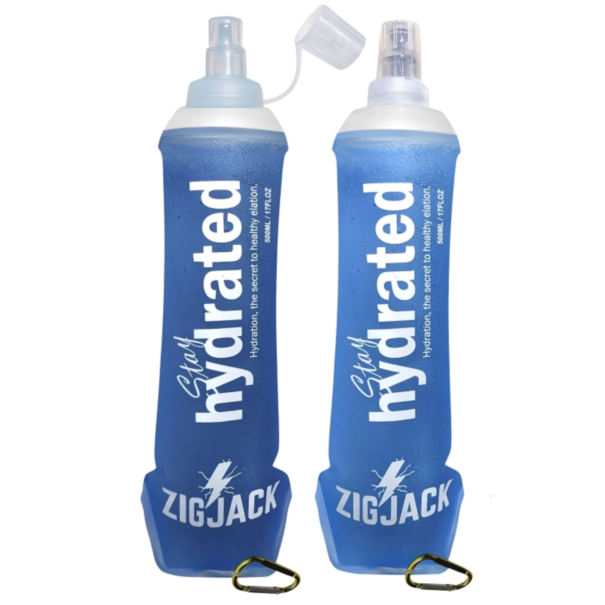 Zigjack 500Ml, 2Pcs, Blue Collapsible Water Bottle (2 Pack, 500Ml) – Reusable Soft Flask For Running Cycling Hiking Camping Marathon Gym & Sports | Leakproof Lightweight Foldable, Bpa-Free Drink Bottles