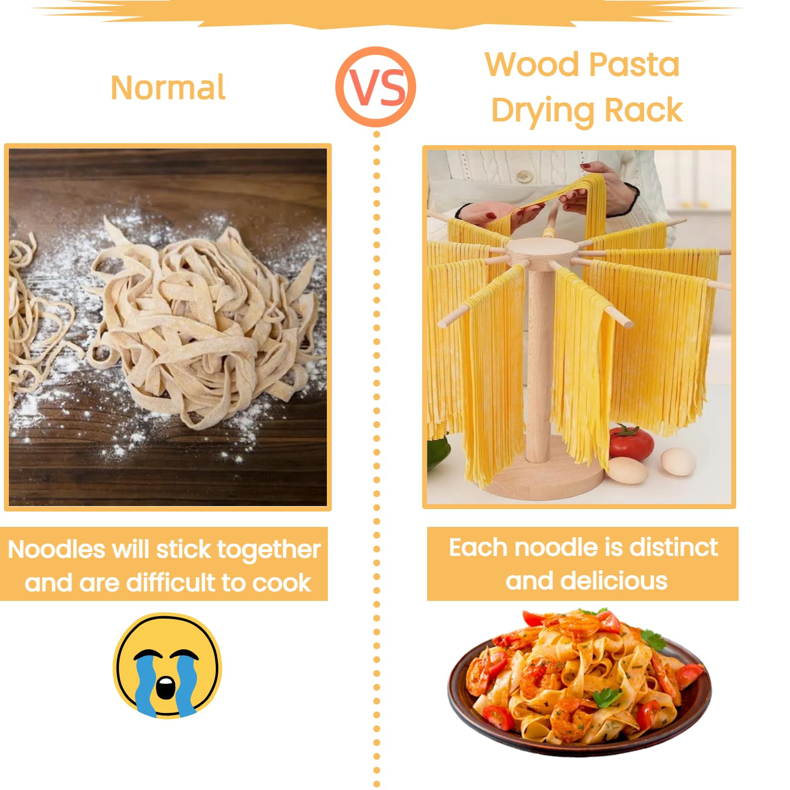 Estante de secado de pasta, estante grande de madera plegable para fideos de pasta fresca, soporte para secadora de espaguetis para hacer pasta, herramientas plegables de madera para hacer pasta con 9
