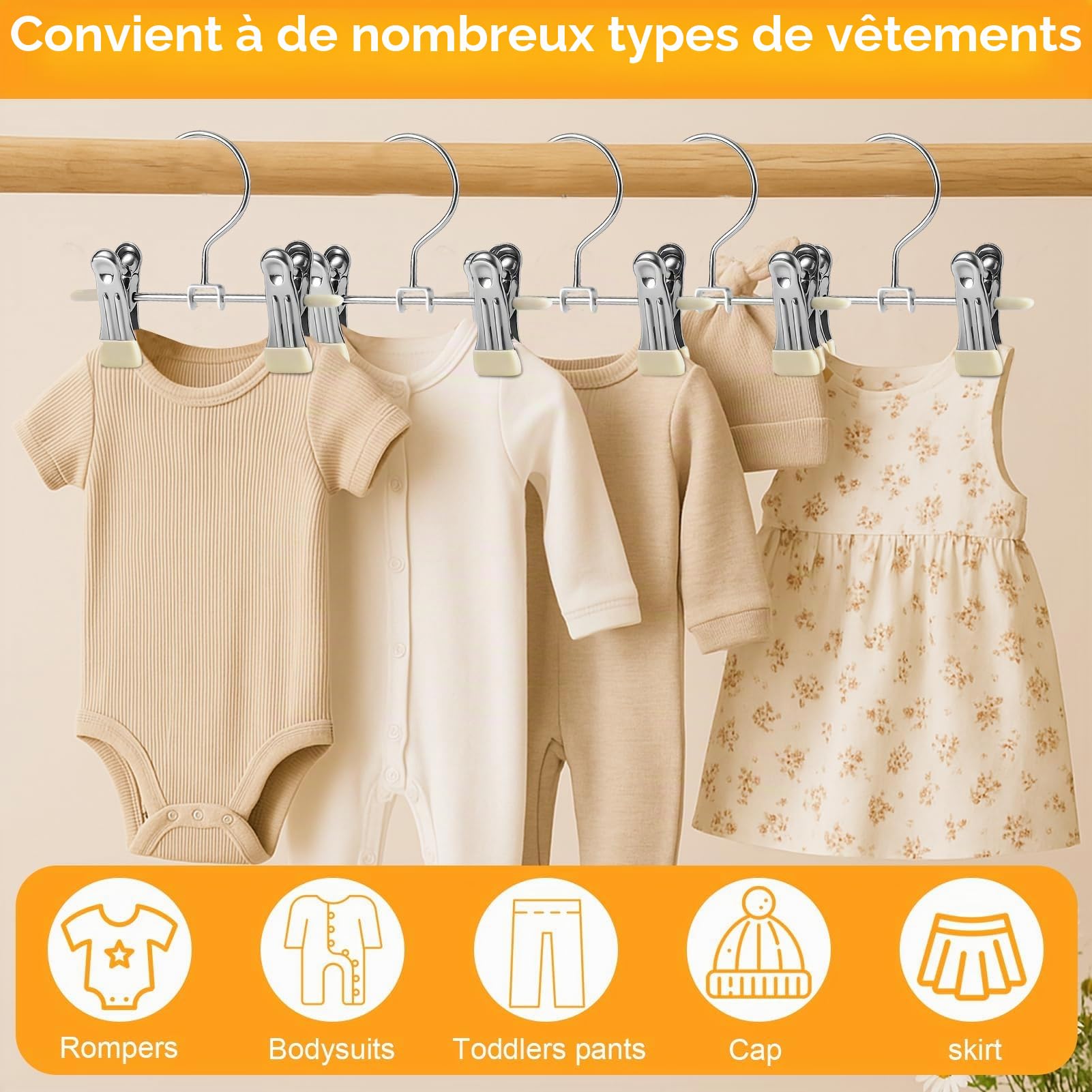 WJWSKI Cintre Enfant, Lot de 20 Cintres Pantalon pour Enfants avec Clips, Cintre Bebe Qui économisent de l'espace，17cm Cintres Bébé 17cm Convient pour Pantalons, vêtements, Chaussettes, Jupes Courtes