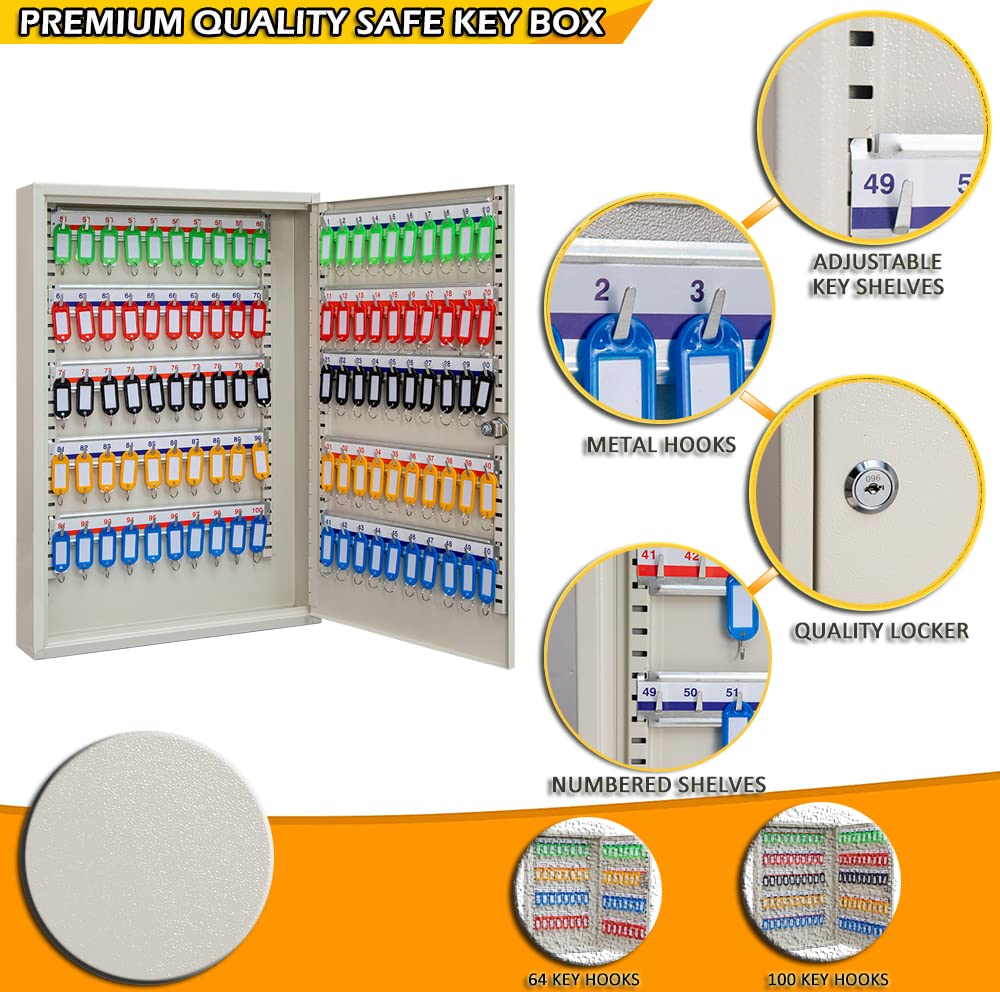Key Tag Cabinet Wall Mount Key Cabinet – 100 Key Capacity, Lockable ...