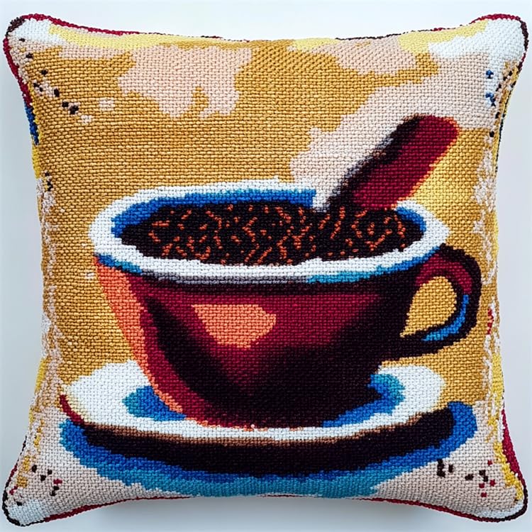 WallustrioaW Kits de ganchos para niños y adultos,taza de café,funda de almohada de lona impresa,bordado,festivales,regalos,kits de navidad,43x43cm