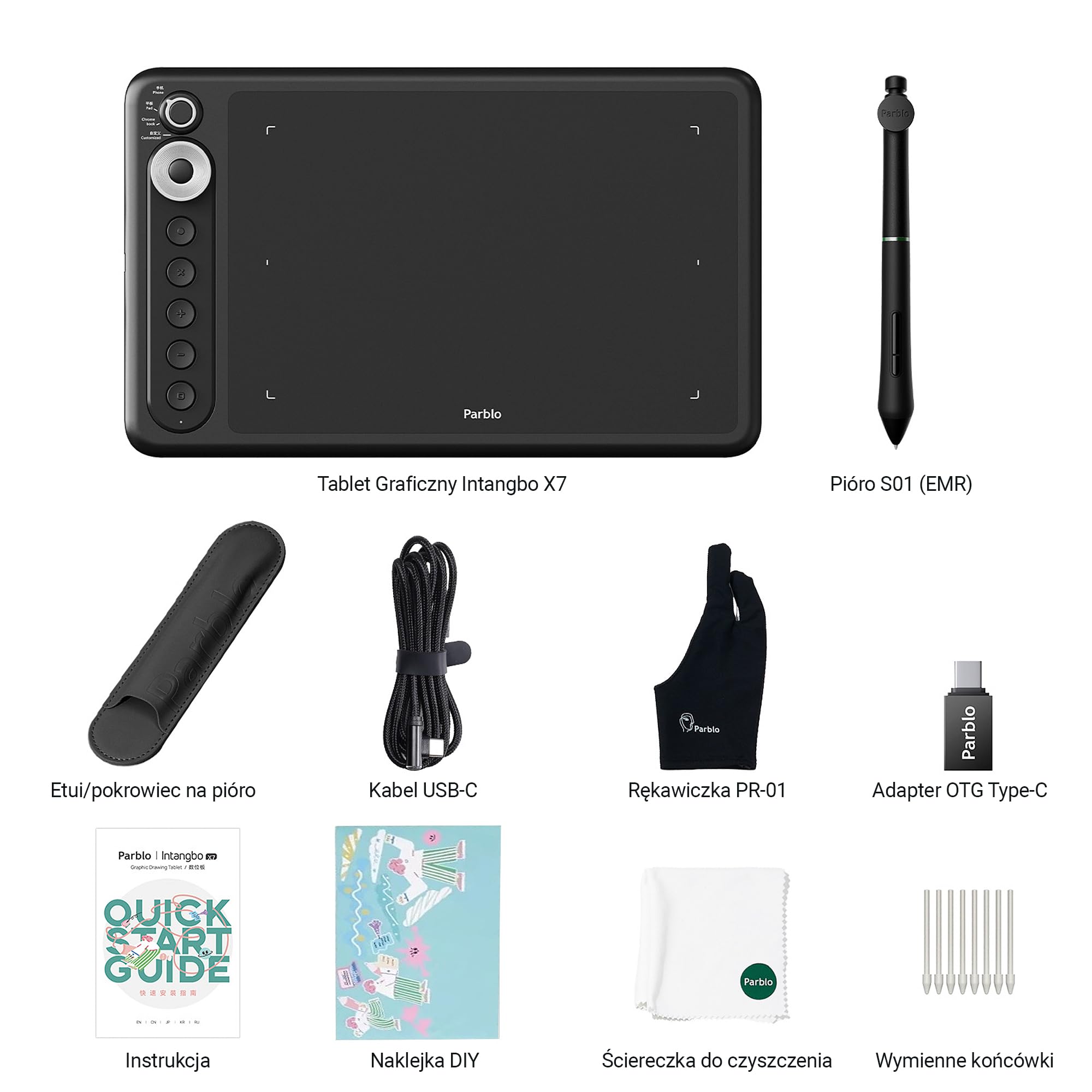 Intangbo X7 Nero - Tablet grafico da 10 x 6 pollici per disegno, stilo senza batteria, livelli di pressione 8192, supporto inclinabile, compatibile con Windows/Mac/Android