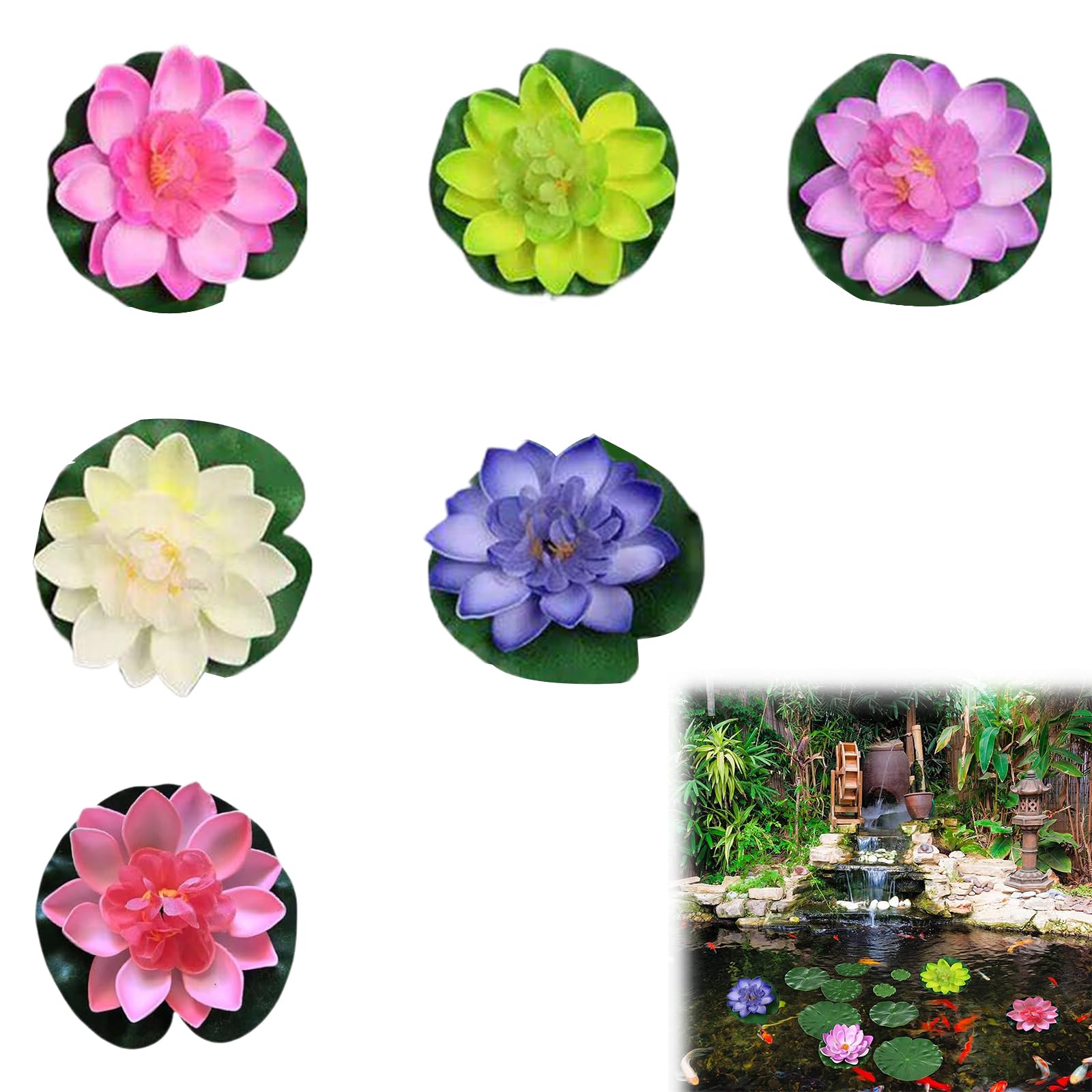 6 Pezzi Fior Lotos Artificiale Ninfee Galleggianti Impermeabile, Fiore di Loto in Schiuma, Loto di simulazione Fiori galleggianti per Acquario Terrazza Giardino Piscina Laghetto