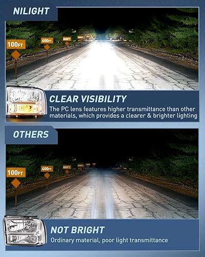 Miniatura 8 de Nilight Reemplazo del conjunto de faros delanteros 2005 2006 2007 F250 F350 F450 F550 carcasa cromada súper resistente, lente transparente de
