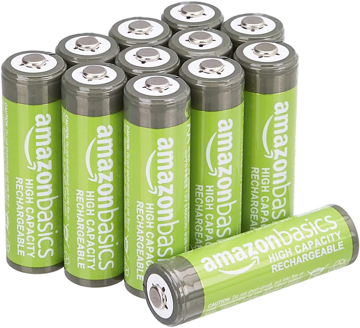 Amazon Basics Rechargeable AA NiMH Batteries, High Capacity, 2,400 mAh, Up to 400 Charges, 12 Pack