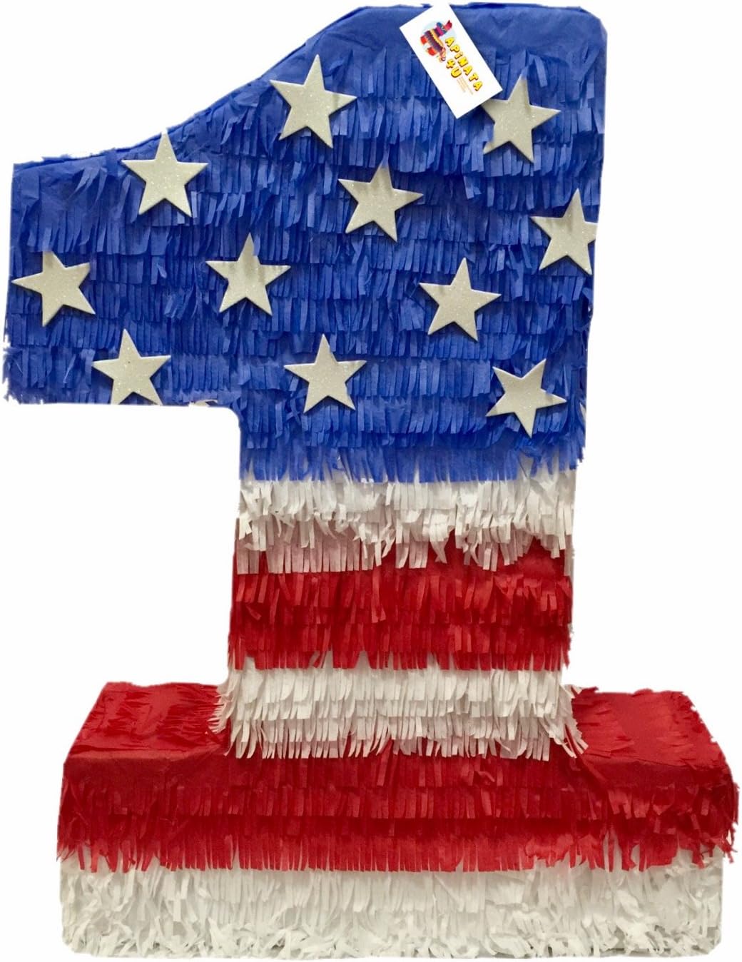 APINATA4U 20" Tall Patriotic Number One Piñata For First Birthday Party Blue Red White Color July 4th Independence Day Veterans Day