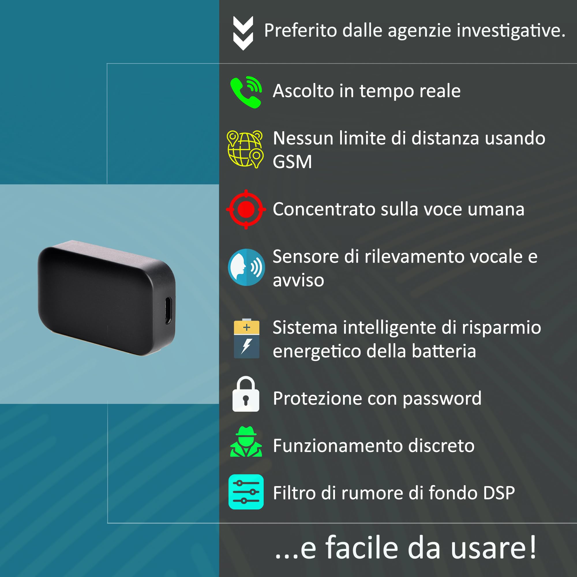 [Aggiornato 2025] Piccoli microspia audio dispositivi di ascolto GSM in tempo reale, registratore vocale spia ti chiama o lo chiami con il miglioramento della voce, Cimice Spia a Distanza Enorme