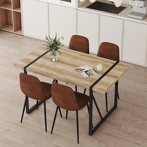 Miniatura 11 de Juego de mesa de comedor moderno de 55 pulgadas para 6, superficie de mesa blanca y estructura de metal plateado, mesa rectangular para comedor