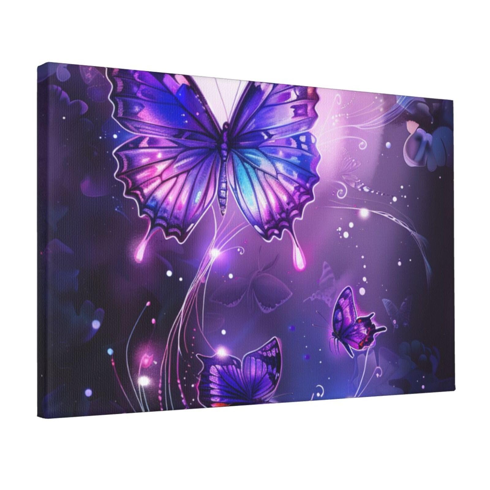 YKLJG Purple butterflies Printed Wall Art Canvas Prints 45x30 CM Wooden Framed Picture Painting Artwork for Bedroom Kitchen Home Office Decor