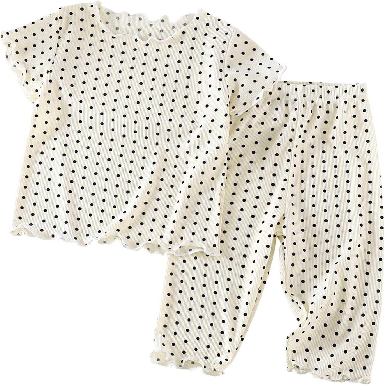 Girls Summer Outfit Set 1-11T Short Sleeve Crew Neck Polka Dot Top and Capri Pants 2 Piece Casual Outdoor Wear for Girl