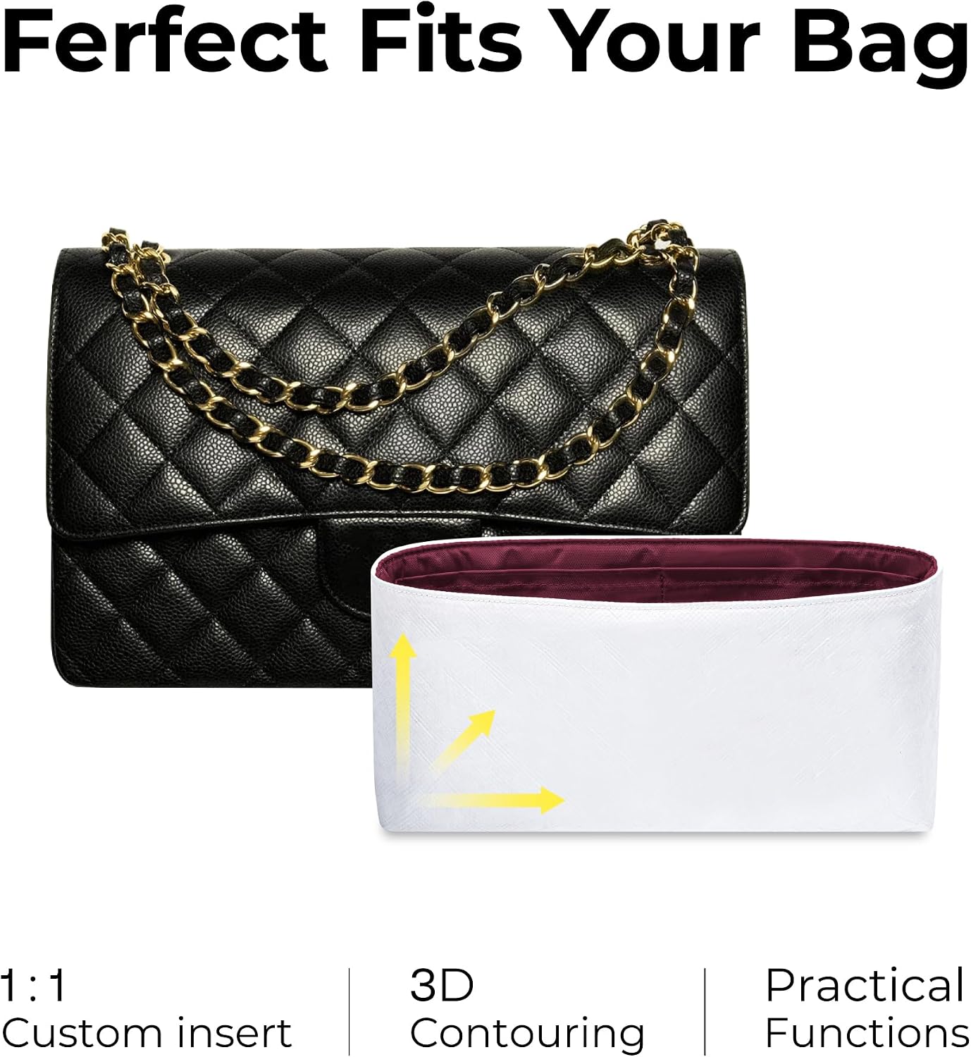 Purse Organizer Insert for CHANEL Classic Flap CF Large Handbag, Custom Fit Inside Premium Prunoir Lightweight Water Resistant Bag Insert Accessories
