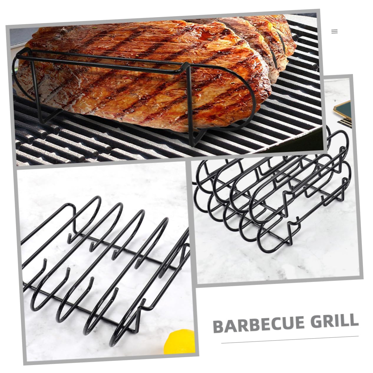 BESPORTBLE Supporto per Arrosto in Acciaio Inox Nero, Griglia Portatile Compatta e Resistente per Carne e Manzo, per Barbecue in Giardino o Campeggio