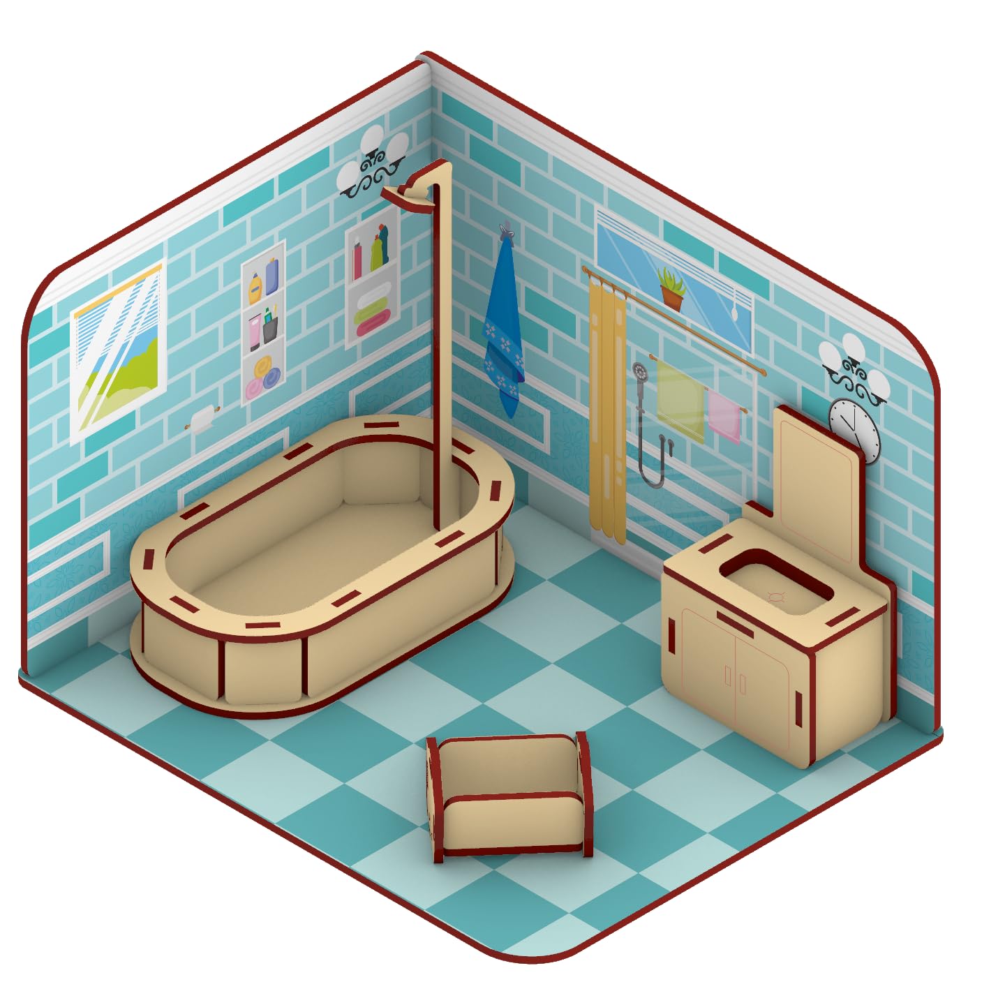 Webby Kids DIY Wooden Bathroom Doll House with Furniture Kit for Girls and Boys