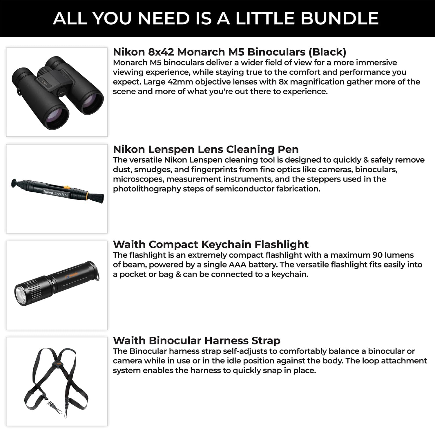 Nikon 16767 Monarch M5 8x42 Binocular with Lens Pen, Harness, & Flashlight Kit - Image 2