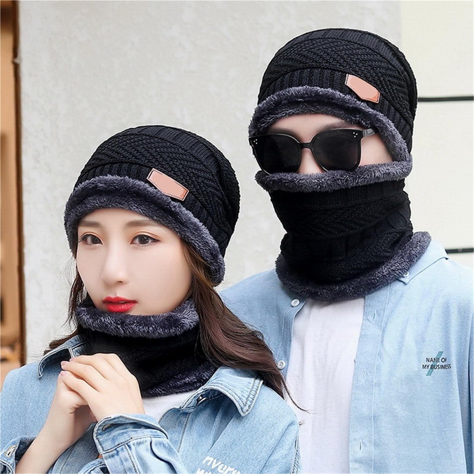 Gorros de punto para hombre y mujer, gorro de terciopelo, bufanda de forro polar coral, para montar al aire libre, cálido, grueso, más protección para el cuello