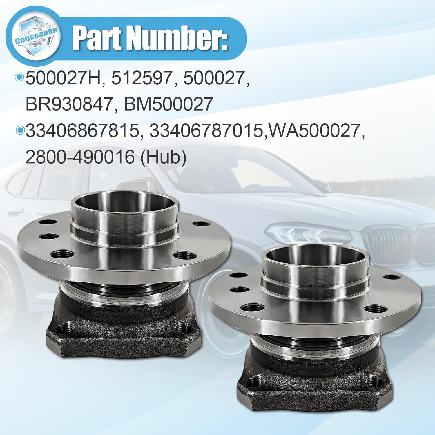 500027H 33406787015 2PCS Rear Left & Right Wheel Hub Bearing Assembly Compatible with BMW X3 2011-2017, X4 2015-2018 Replace# 33406867815