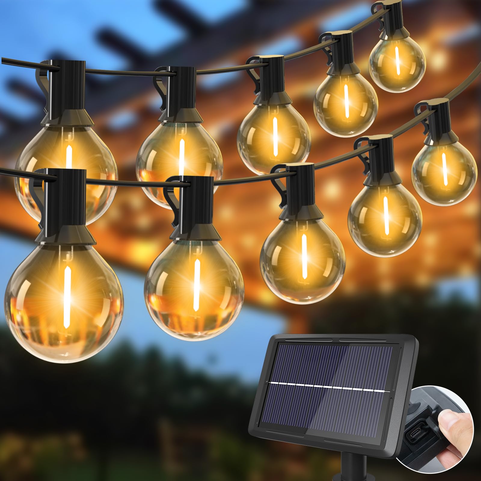 litogo Solar Festoon Lights Outdoor, 23m/75ft Solar String Lights Outdoor Garden, 30+3 LED Shatterproof G40 Bulb with 4 Modes, Waterproof for Outside, Gazebo, Patio, Wedding, Party, Backyard Decor [Energy Class E]