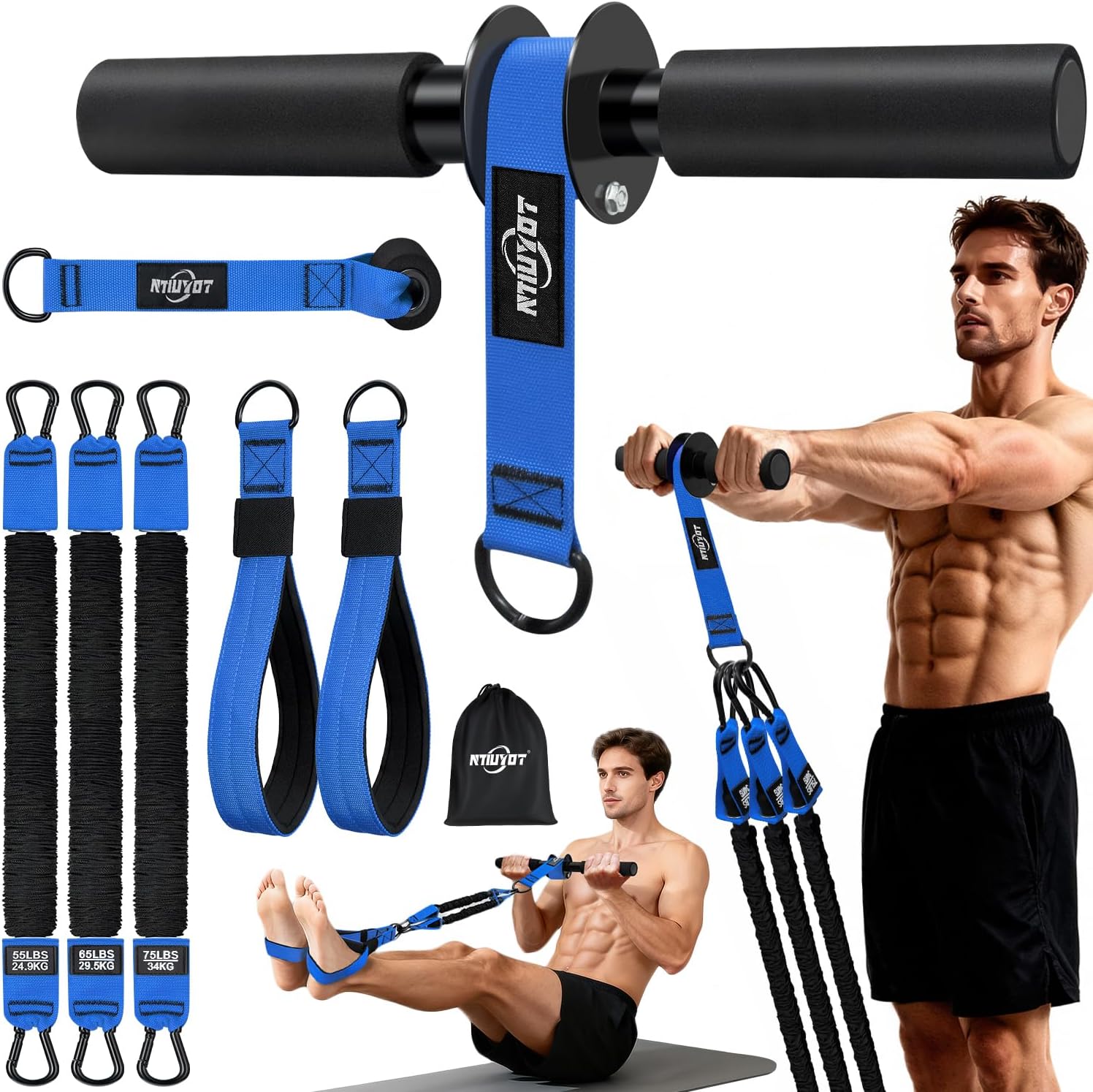 No Weights Needed Forearm Strengthener & Wrist Roller with Adjustable Resistance Bands, 2-in-1 Handle & Door Anchor for Forearm Strength Training, Ideal for Grip Strength, Chest, Core Workout
