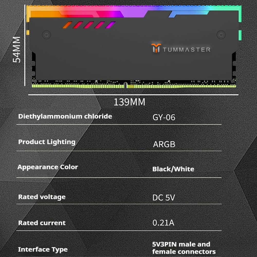 RAM - Disipador de calor de 5 V y 3 pines DDR para juegos de PC DIY MOD DDR3 DDR4 (compatible con ASUS Aura Sync, GIGABYTE RGB Fusion y MSI Mystic Light Sync, paquete de 2 unidades, GY-06