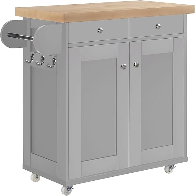 LPD Portland 2 Door 2 Drawer Kitchen Island - White Soft Grey Black#Grey