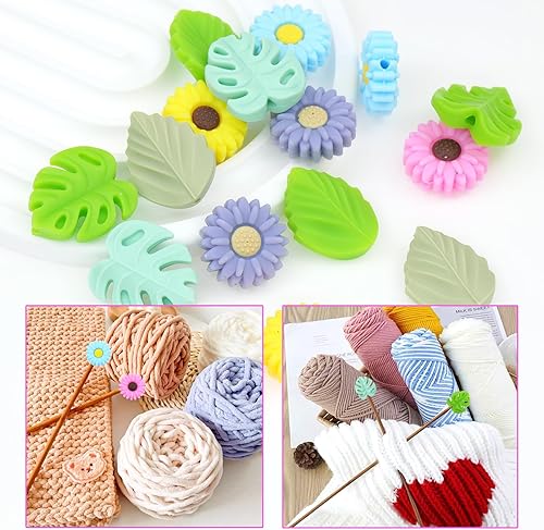 Miniatura 3 de 24 tapones de aguja de tejer, lindos tapones de silicona para tejer margaritas, sol y flores, aguja de tejer, protectores de punto de aguja para