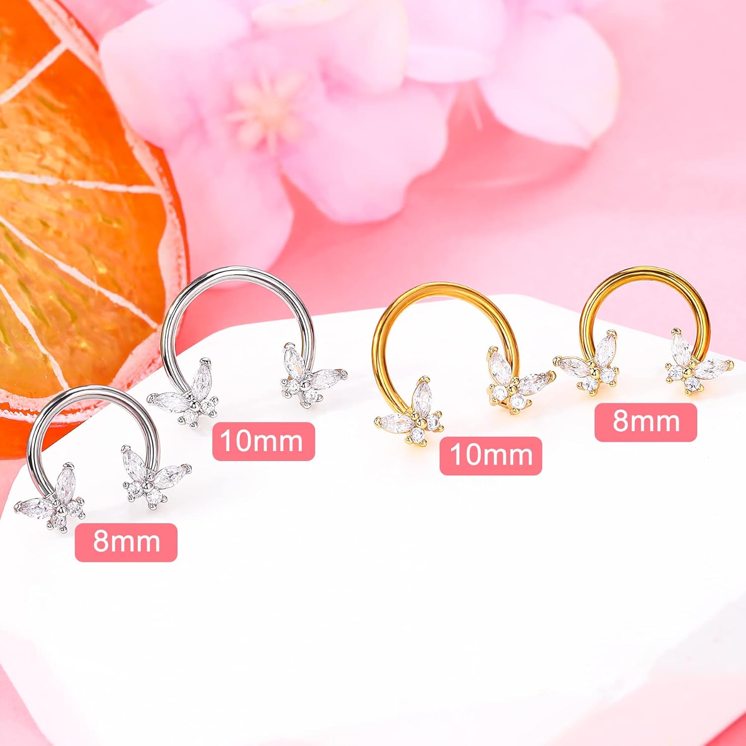Melighting Butterfly Septum Rings 16G Daith Earrings 316L Surgical Steel Septum Jewelry Clear CZ Nose Rings Hoop Helix Earrings Cartilage Piercing Jewelry for Women - Image 6