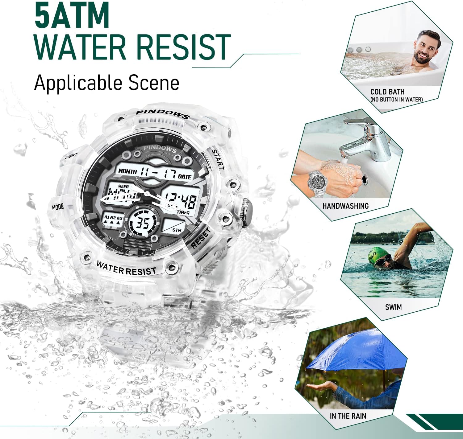 Mens Watch for Men Digital Sports Watch,7 Color LED Light Large Analog Digital Display Waterproof Watch with 3 Alarms/Countdown/Stopwatch/Dual Time Multi-Function Military Wrist Watches - Image 5