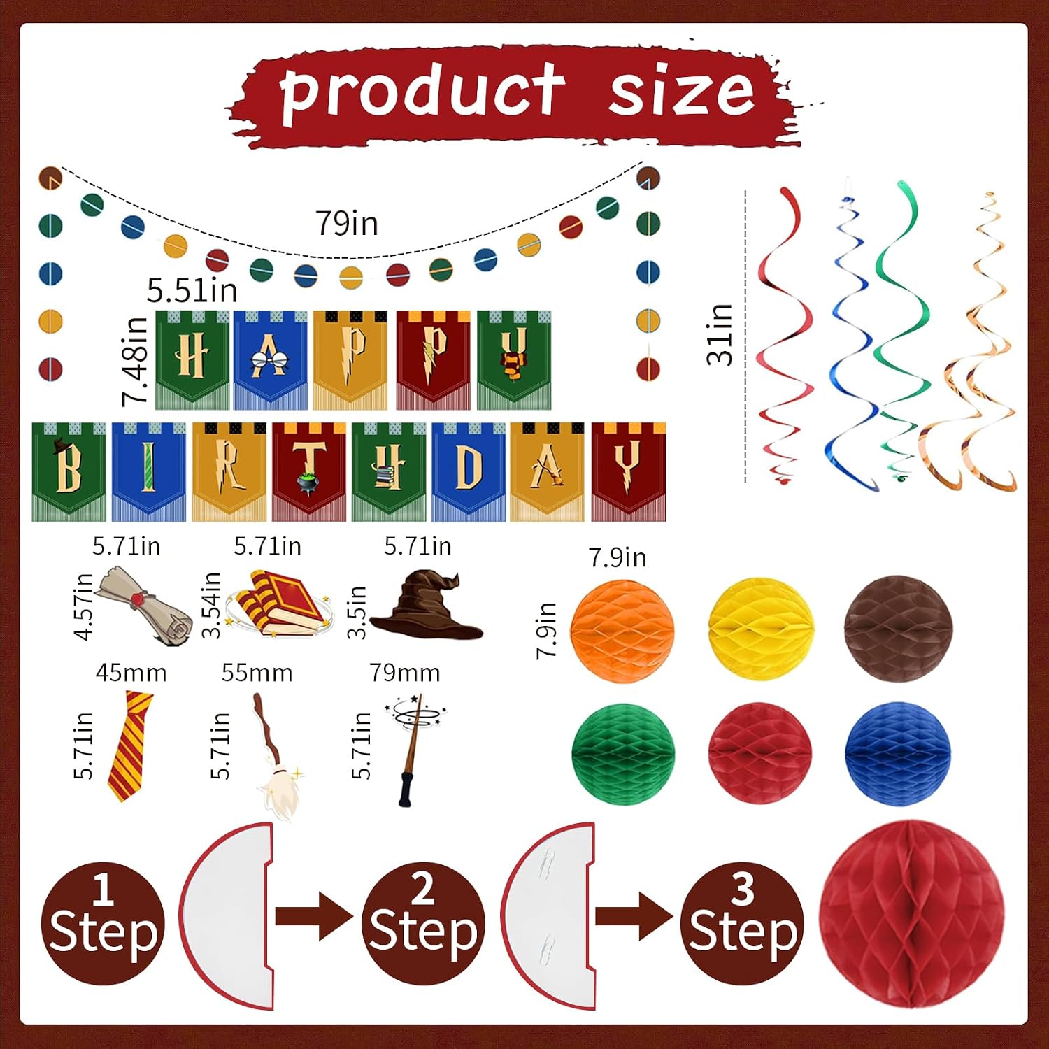 Birthday Party Decorations Magic Happy Birthday Party Decorations Magic Theme Party Supplies - Happy Birthday Banner - Hanging Swirl Streamers - Circle Dots Garland - Honeycomb Balls