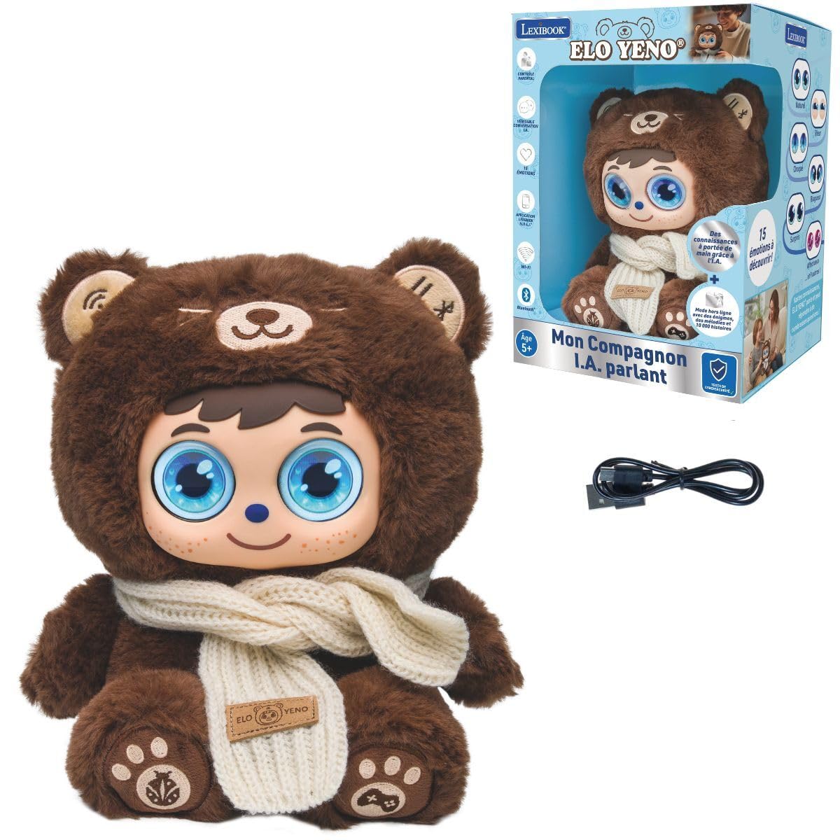 Lexibook, ELO‑YENO, Peluche Interactive IA parlante, Marrone, ELO1FR