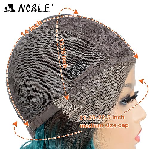 Miniatura 6 de NOBLE Peluca corta y rizada para mujer, encaje frontal, parte media, longitud de hombro sintético, 12 pulgadas, color marrón degradado a verde,